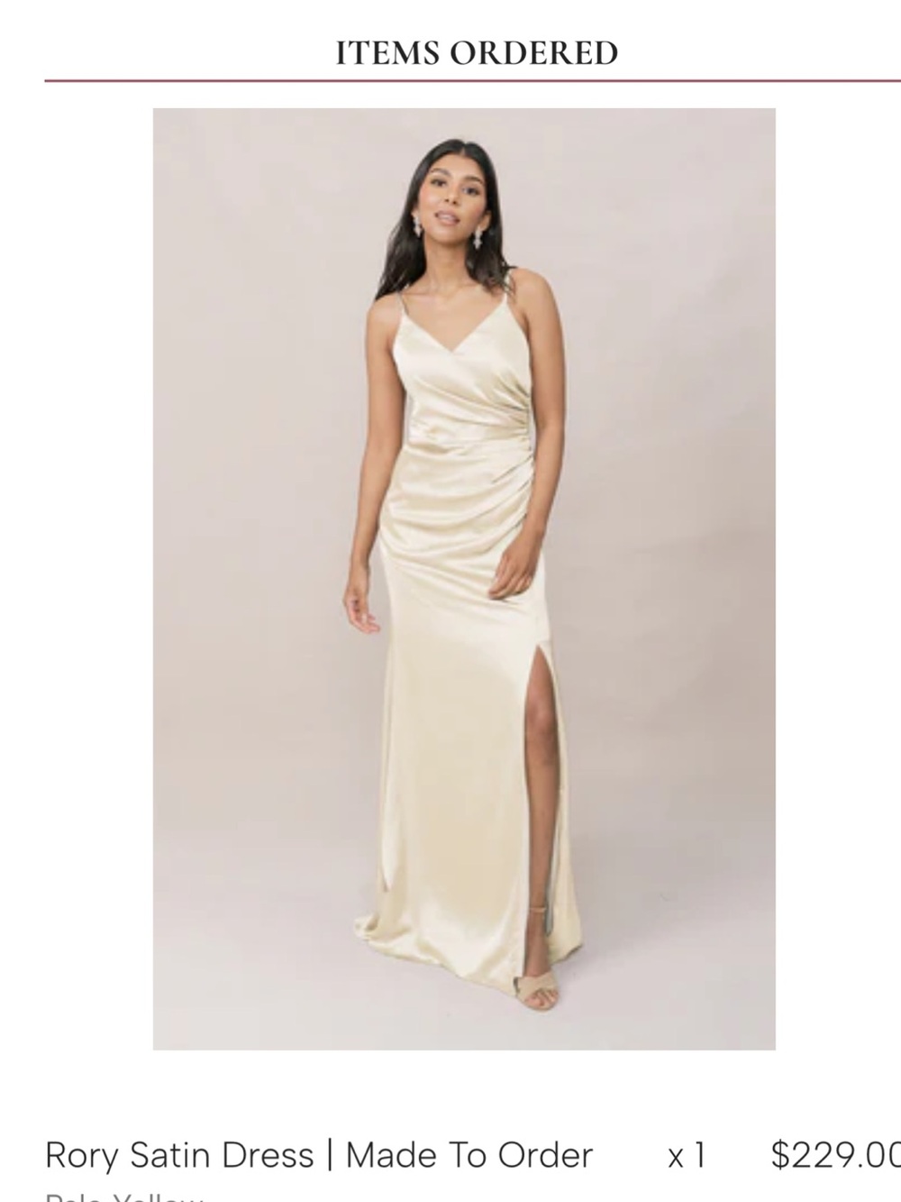 Revelry Rory Satin Dress in Pale Yellow/Cream